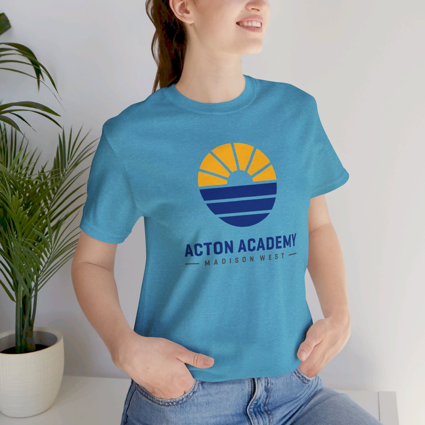 Acton Academy Madison West  blue/yellow Unisex Jersey Short Sleeve Tee