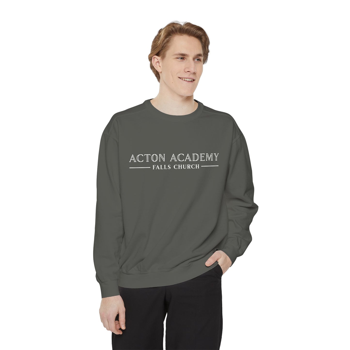 Acton Academy Falls Church White Logo Unisex Garment-Dyed Sweatshirt