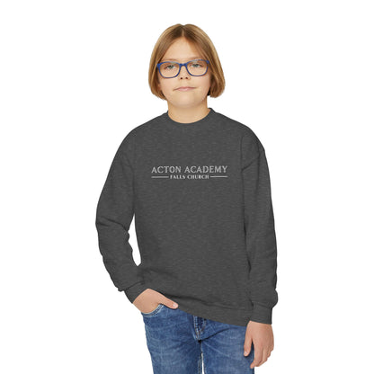 Acton Academy Falls Church White Logo Youth Crewneck Sweatshirt
