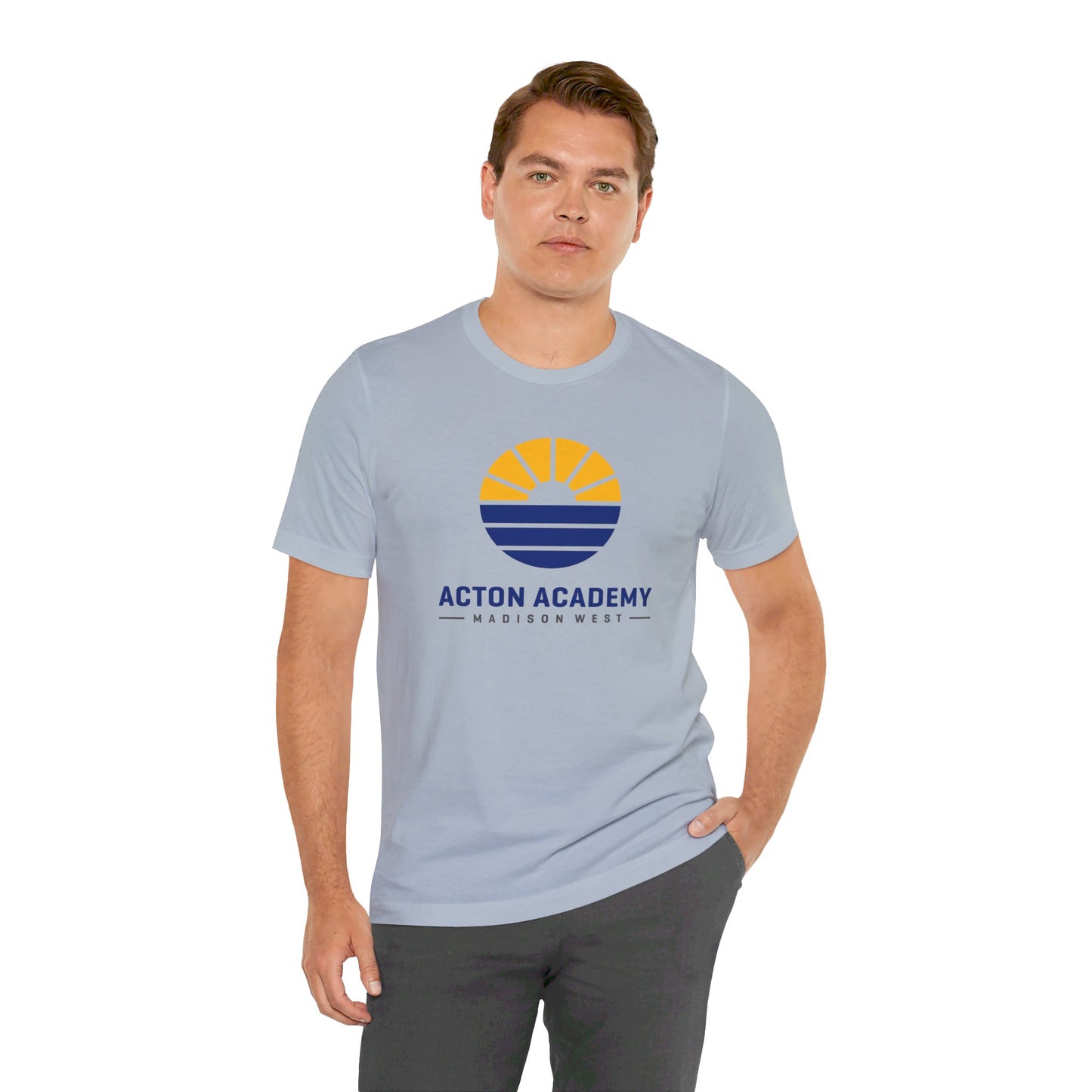 Acton Academy Madison West  blue/yellow Unisex Jersey Short Sleeve Tee