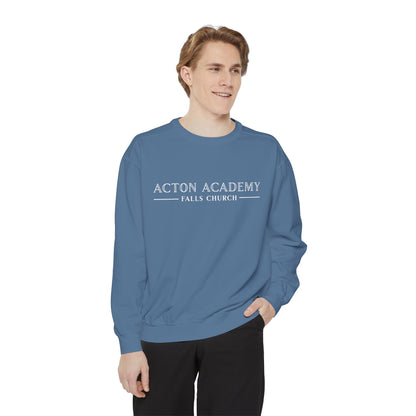 Acton Academy Falls Church White Logo Unisex Garment-Dyed Sweatshirt