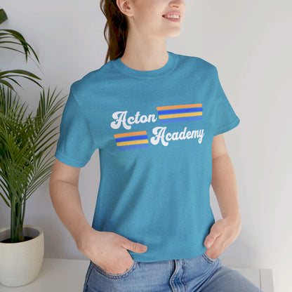 Acton Academy Blue Striped with Madison West on back Unisex Jersey Short Sleeve T-shirt