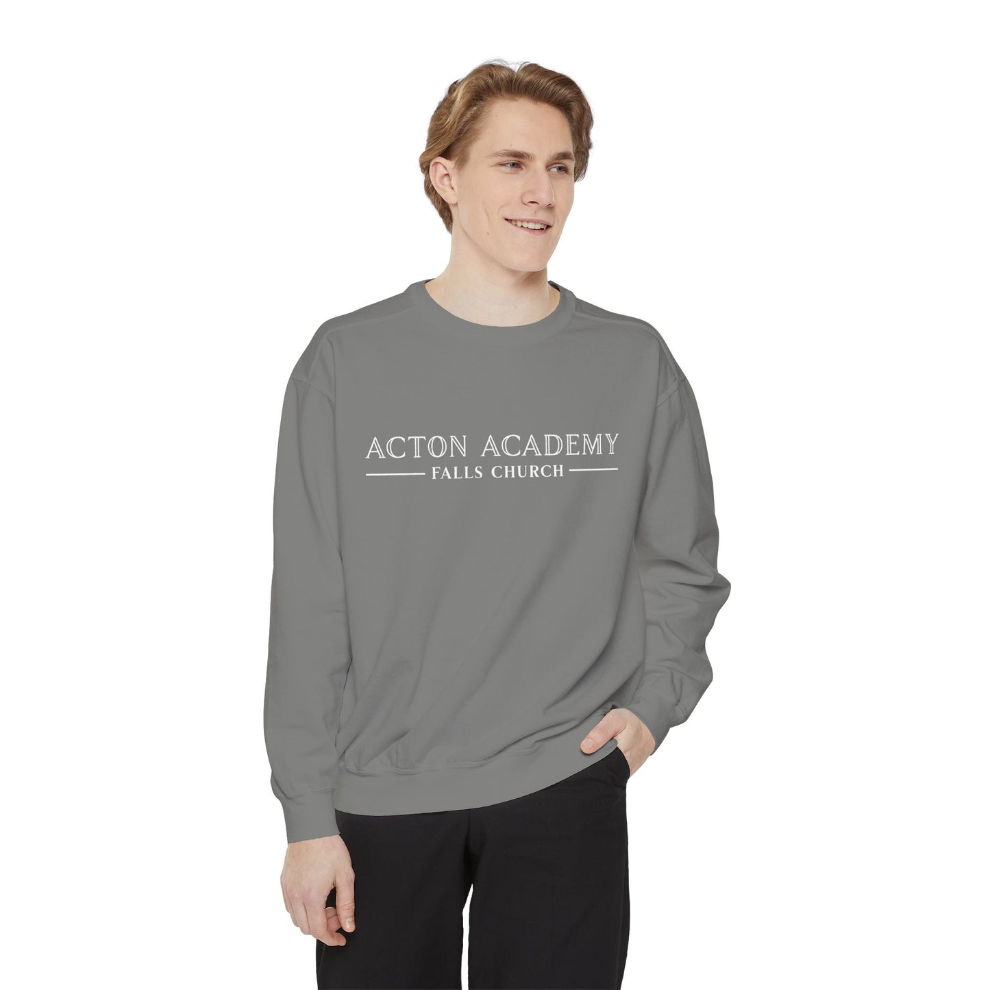 Acton Academy Falls Church White Logo Unisex Garment-Dyed Sweatshirt