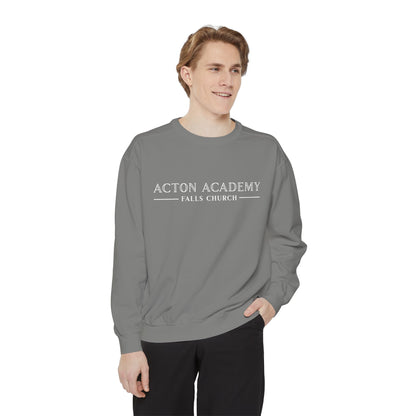 Acton Academy Falls Church White Logo Unisex Garment-Dyed Sweatshirt