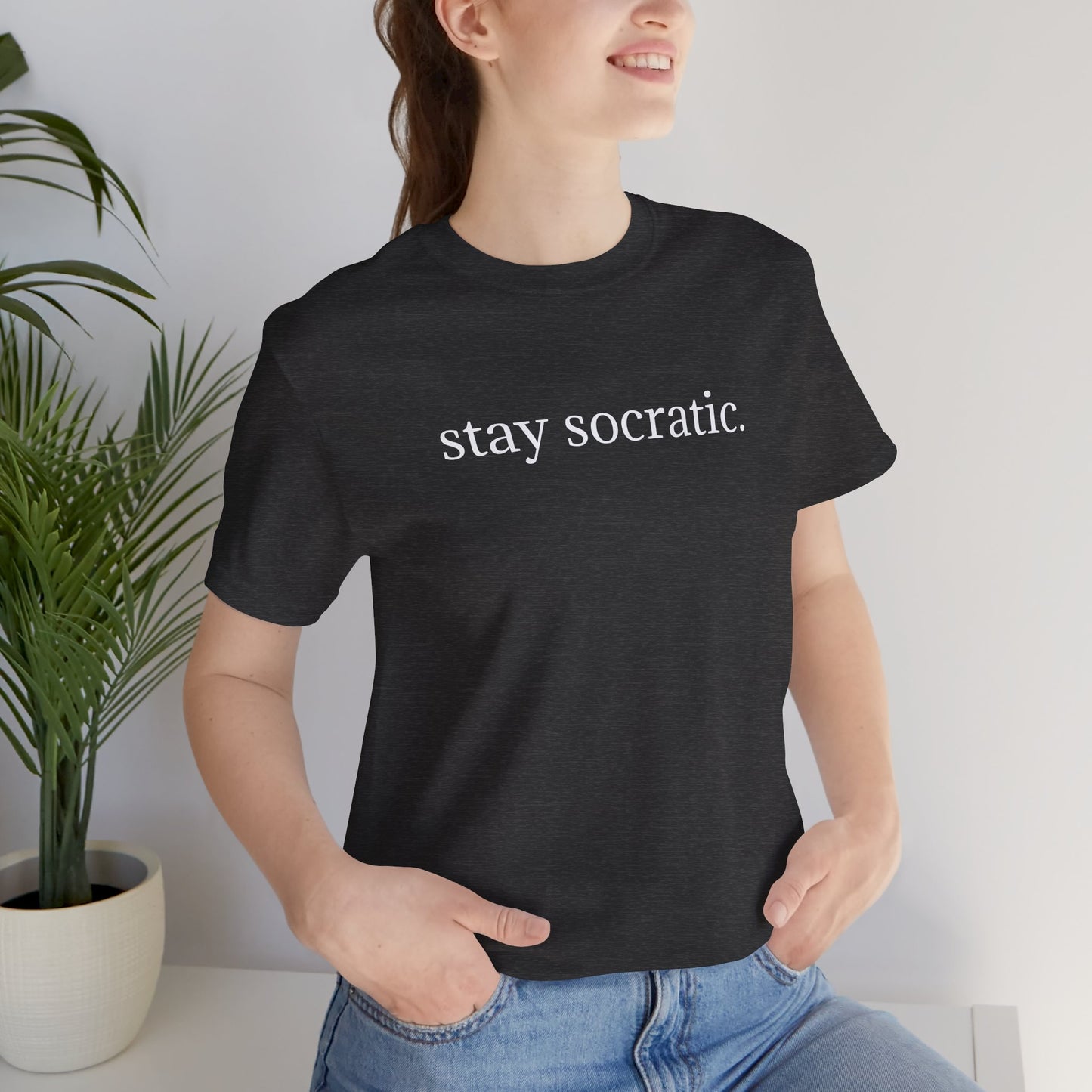 Stay Socratic with Falls Church on back Unisex Jersey Short Sleeve Tee