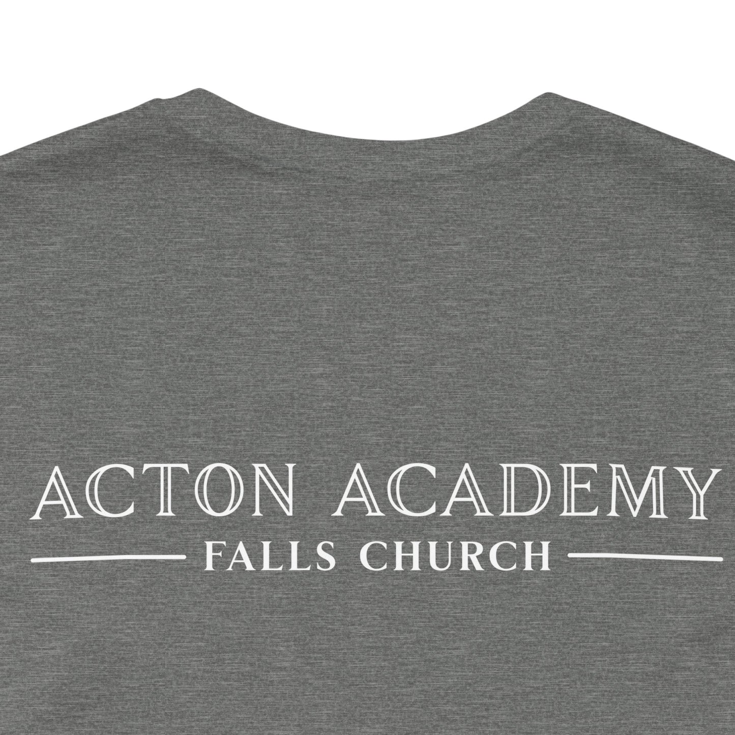 Be Curious with Falls Church on back Plain Unisex Jersey Short Sleeve Tee