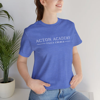 Acton Academy Falls Church White Logo Unisex Short Sleeve Tee
