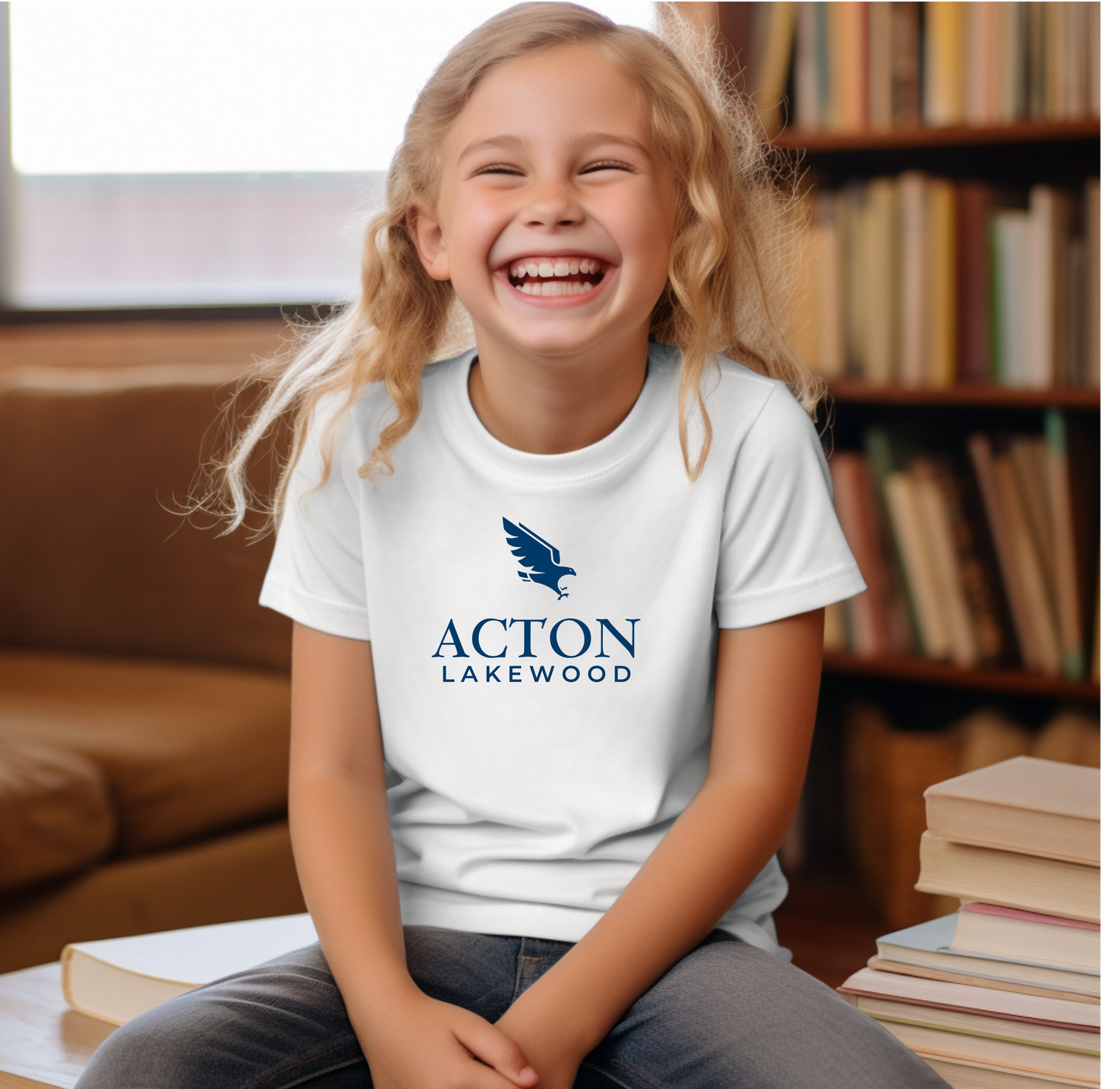 Acton Lakewood with blue logo Youth Short Sleeve Tee